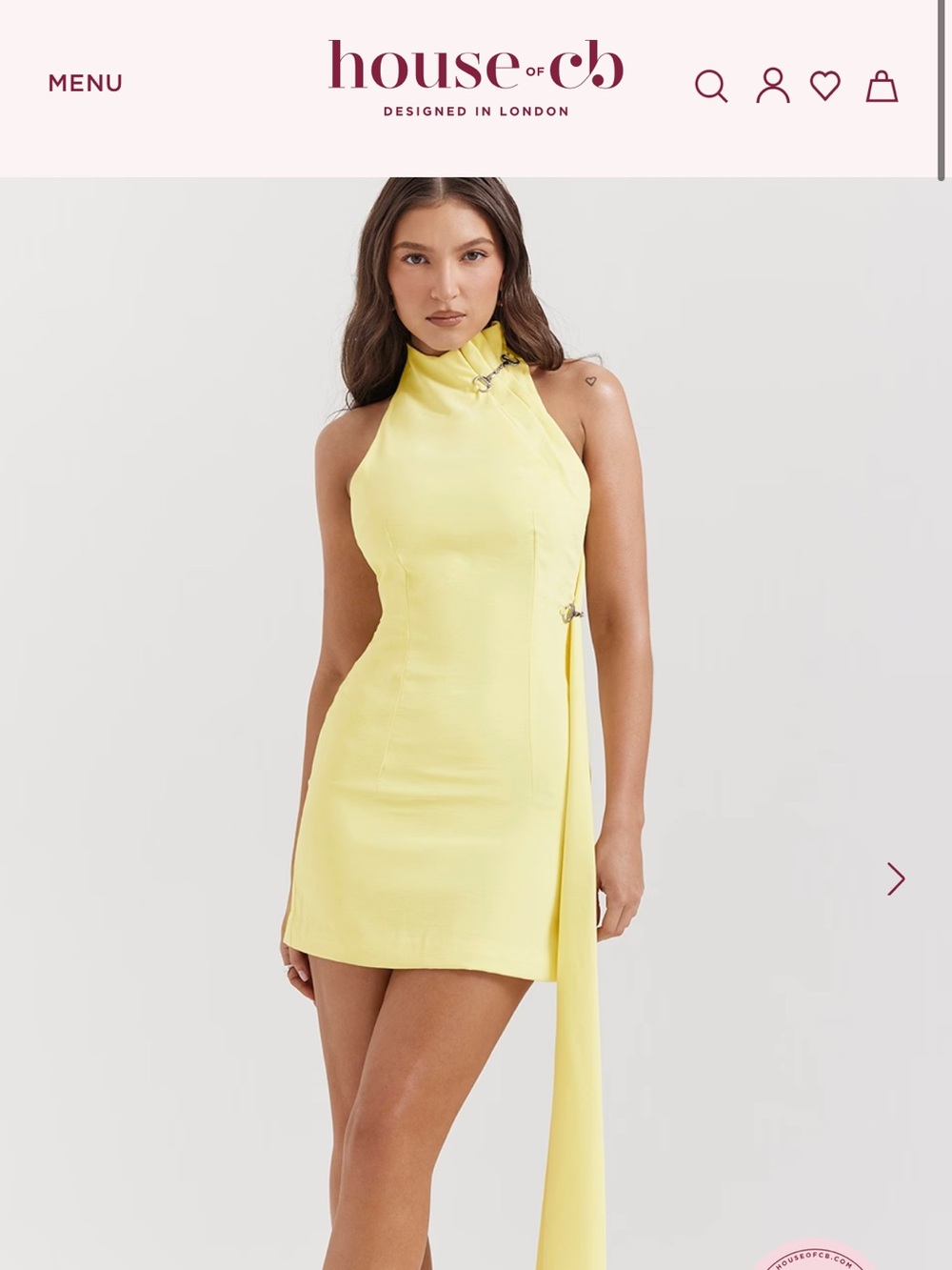 NWT - House of CB - Marla Dress. Lemon Yellow Halter Mini Dress XS